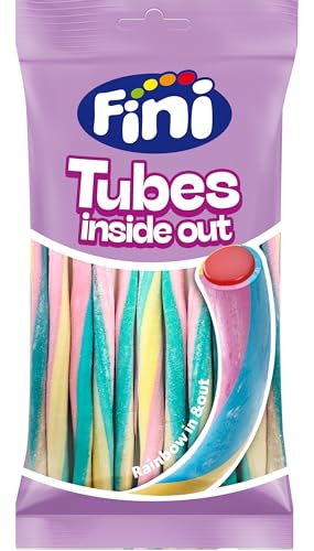 Finipalo Tubes Rainbow Inside Out | Regaliz de Fresa Cubierto de Nube de Colores | Bolsa de 80 gr.