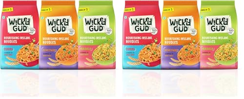 Image of WickedGud Nourishing Instant Noodles Range | No Maida | No Oil | No MSG | High Protein | High Fibre | Cholesterol Free, 615 Gram (Pack of 2)
