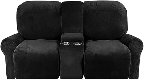 Fundas para sofá reclinable, de terciopelo elástico para sofá biplaza reclinable con funda de consola central, fundas de sofá reclinable de 8