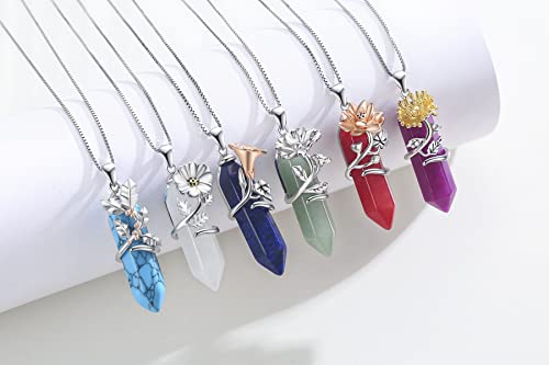 Graduation Gifts Birth Flower Necklace 925 Sterling Silver Birth Month Floral Pendant Necklace with Healing Crystal Flower Jewelry Gifts for Mother Girlfriend4