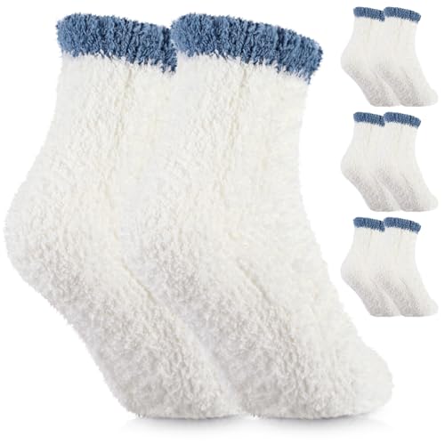Chicingyou 3 Pcs Fluffy Fuzzy Socks for Women Cozy Fuzzy Warm Slipper Socks Soft Plush Sleeping Gifts(White)