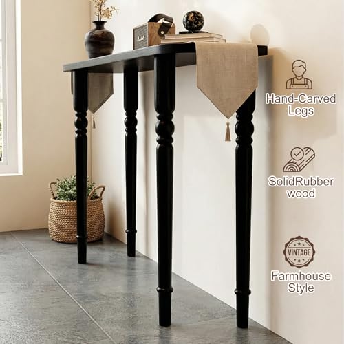 Mesa consola de madera maciza rectangular detrás del sofa y mueble de pasillo estrecho 5