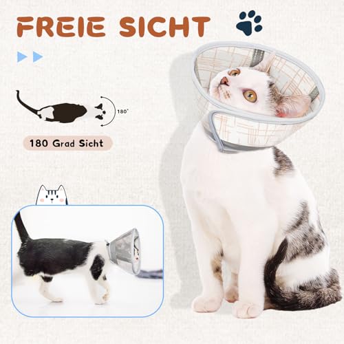 Supet weicher Katzenkegel-Halskragen,Luftgewebe-Katzen-Erholungskegel nach Operation um Lecken zu verhindern, einstellbar, atmungsaktiver Katzenhalskegel als Alternative für kleine Kätzchen und Katzen