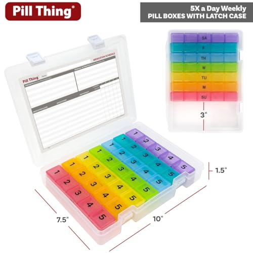 Image of 5 Times a Day Weekly Pill Box Organizer Case, Secure 7 Day Pillbox with Medication Schedule (5 Time-a-Day)