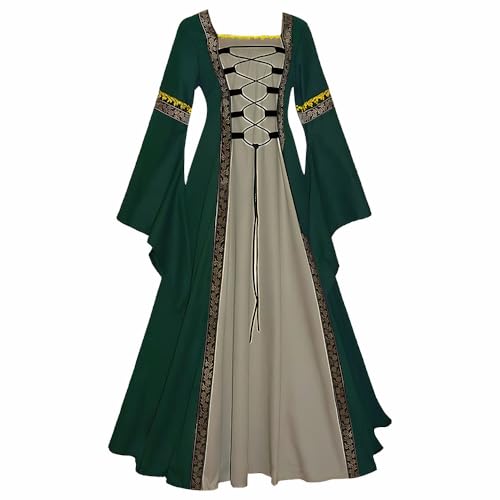 Feynman Robe médiévale pour femmes avec manches trompettes, robe victorienne de la reine médiévale de la Renaissance gothique, robe maxi de carnaval...