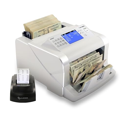 Silver by AccuBANKER USD EUR CAD GBP MXN Money Counter Machine, Quick Mixed Denomination Bill Counter, Counterfeit Detection UV/MG/IR/DD/MT/DBL/HLF/CHN, with Printer Included, S6500
