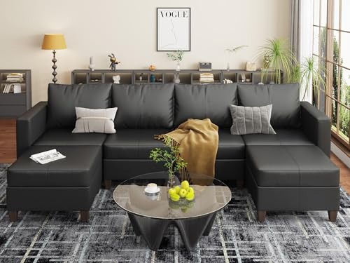 EASE MOOSE U-Shaped Faux Leather Sectional Sofa with Storage