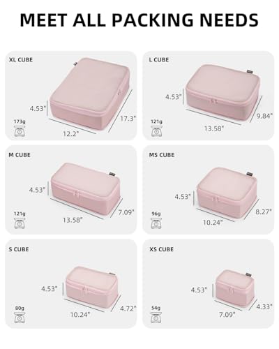 Travel Compression Bags for Packing, XL/L/M/S Luggage Organizers (6 Set, Dusty Pink)4