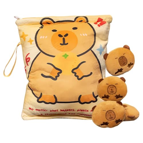 Almohada blanda de capibara y bolsa de snacks con llavero para niños