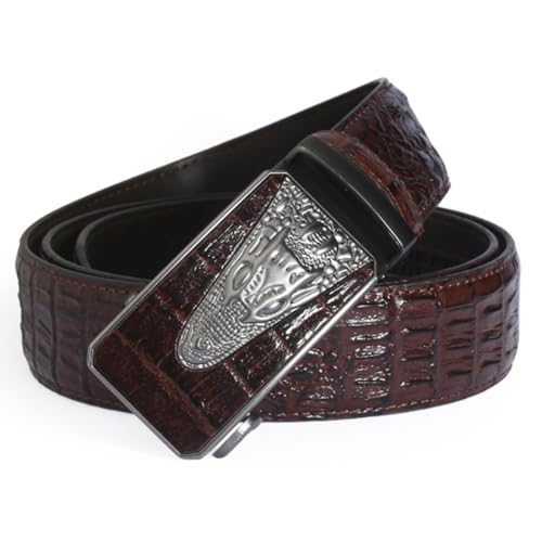 Crocodile Pattern Leather Ratchet Belt for Men Women Dress & Casual with Alligator Head Adjustable Silver Buckle2