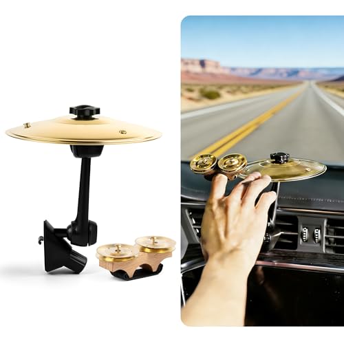 Car Drum Cymbal Air Vent Clip, Mini Metal Crash Cymbal for Car Dashboard, Funny Musical Instrument Gadget for Drummer & Music Lovers, Finger Cymbal Fits Most Vehicle Air Vent, Easy to Clip-on (Gold)