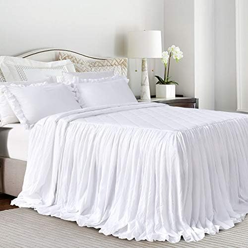 Queen's House Ruffle Skirt Bedspread French Country Bedspread White King Size 3 Piece Set