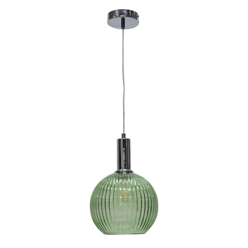 First Choice Lighting BetchleyGreen Ribbed Glass Globe Chrome Deco Pendant Fitting from B&Q