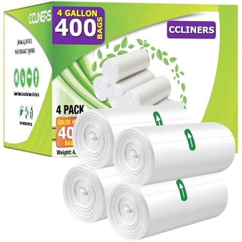4 Gallon (15 Liter) Trash Bag (400 Count) Small Bathroom 4 Gallon Garbage Bags Clear Plastic Wastebasket Trash Can Liners for Home and Office Bins (400 Count) Cover