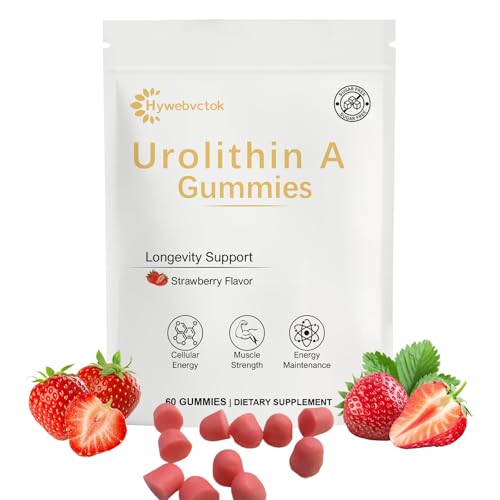 Hywebvctok Urolithin A Supplement Gummies,500mg Urolithin A+ Supplement,Mitochondrial Support Supplement for Cellular Support,Muscle Strength & Longevity,Renewal, Sugar Free,60 CT