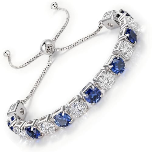 LOVANS Tennisarmband Damen Silber mit 6 mm Weiß und Blau Zirkonia Kristall, passt zu Handgelenken von 8-22 cm - Geschenk für Frauen, Mädchen & Mama