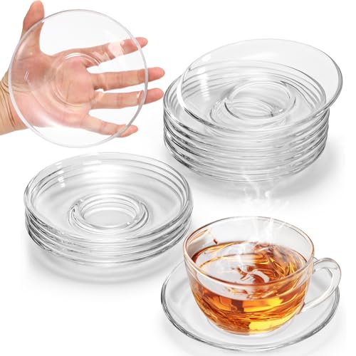 WUWEOT 12 Pack Small Glass Plates 5.2 Inch Clear Round Coffee Tea Saucer Mini Glass Dessert Appetizer Dishes Tabletop Coasters for Teacup Dessert Snack Fruit Cake