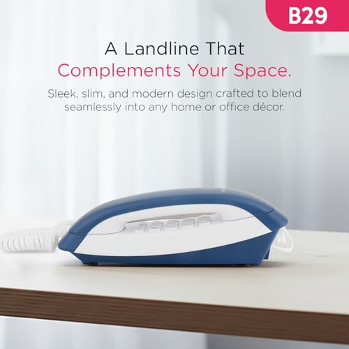 Image of Beetel B29 Designer Slim and Stylish Corded Landline Phone,Ringer Volume Control,Wall /Desk Mountable,Clear Call Quality,Compact Design,Tone Pulse /Flash /Redial Function (Made in India)(Blue White)(B29)