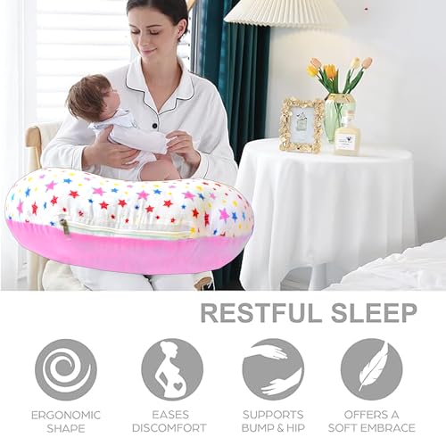 Image of VParents Feeding Pillow, Breast Feeding Pillows Vacuum Packed Cotton Nursing Pillow and Positioner, Breastfeeding, Bottle Feeding, Baby Support Joy (Pink) 110497