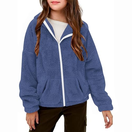 Girls Sherpa Hoodies Zip Up Fuzzy Sweathirts Cozy Warm Fleece Sweater Soft Furry Hooded Sweatshirt with Pockets