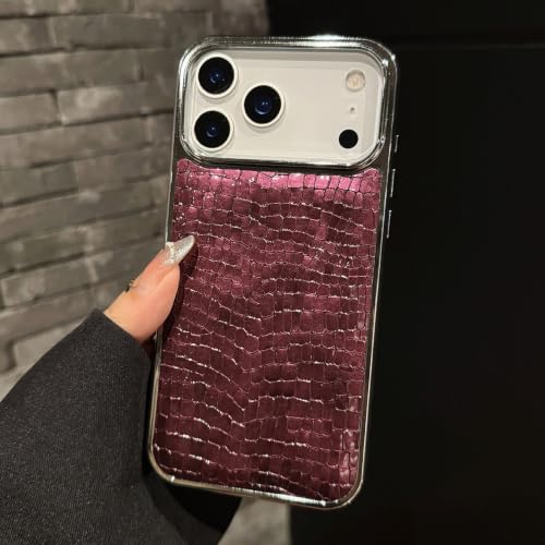 Losin for iPhone 18 Pro PU Classic Retro Crocodile Case,Red | Classic Retro Crocodile Case, PU Leather, Glitter Electroplating Design, Military Grade Drop Protection, for Women Girls
