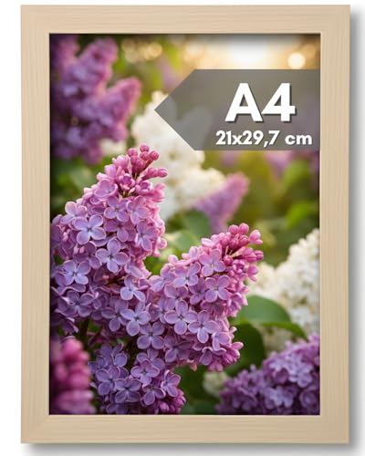 NOOGUI - Marco A4 - Madera Natural - 21x30 Cm - Frontal Antirreflejo - Ideal para Cuadros, Diplomas, Certificados, Posters o Puzzles - Posición en Vertical u Horizontal - Fácil de Limpiar