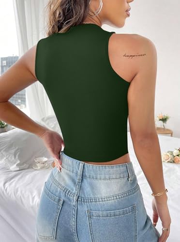 Image of LovelyWholesale Women Sexy Cut Out Crop Tank Tops Crew Neck Summer Sleeveless Top