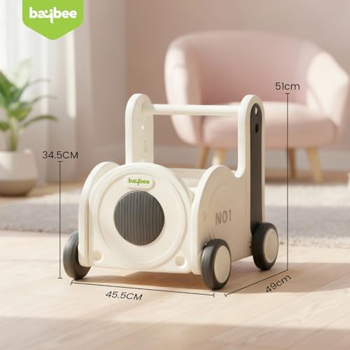 Image of Baybee 4-in-1 Baby Walker & Kids Ride-On | Smooth-Rotation Wheels, Push Cart & Multi-Layer Toy Storage | Secure Rope Pull, Comfortable Seat & Early Walking Support for 6+ Months (Black)