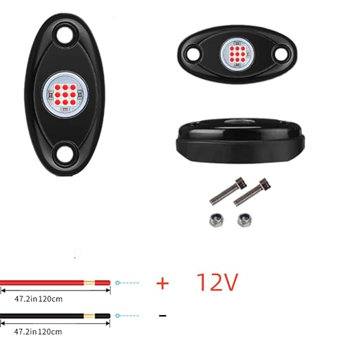 Image of Red Rock Light 12pods 6000k Pure Red Led Rocks Lights Kit Ip68 Waterproof 47inch Extension Wires for ATV Rv Utv SUV Offroad Pickup Trucks Golf Boat Cars Trailers Fender Underglow Lighting (Red)