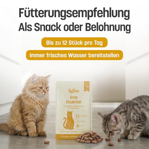KatKare Hypoallergene Gefriergetrocknete Katzensnacks für empfindliche Katzen - Monoprotein Katzen Leckerlis Getreidefrei, ohne Zusatzstoffe, Monoprotein Proteinquelle - Ente Essential - 30g