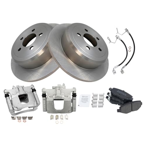 Image of TRQ Rear Brake Pad and Rotor Set Semi Metallic Rotors Calipers Compatible with 2008-2012 Jeep Liberty