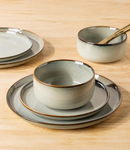 Image of TheTerra Ceramic Dinnerware Set for 4, 12-Piece Plates and Bowls Set