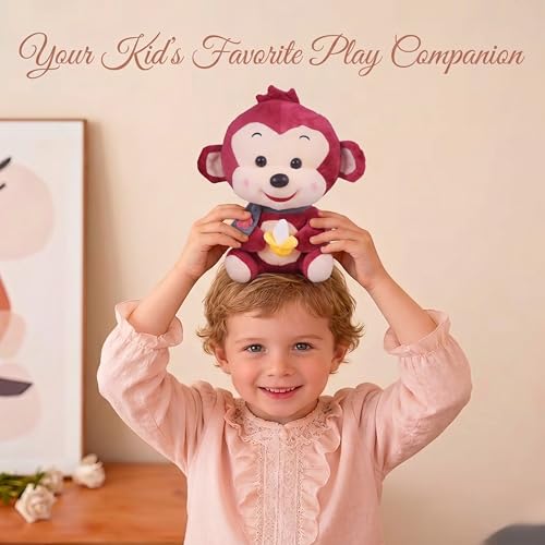Image of Tickles Cute Smiling Muffler Monkey with Banana Soft Stuffed Plush Animal Toy for Kids Boys & Girls Birthday Gift (Size: 25 cm Color: Red)