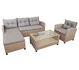 KMH Polyrattan Garten Sitzgruppe BERN braun/grau - Lounge Gartenlounge inkl. Auflagen und Kissen - Moderne Gartenmöbel Polyrattan - wetterfeste und robuste Gartensitzgruppe mit Ecksofa, Sessel & Tisch