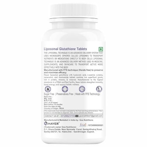 Image of Hayer Glutathione Supplements - Liposomal Glutathione Tablets Skin health Support 1000mg, 5-in-1 with Hyaluronic Acid & NAC, 120 Veg Tablets
