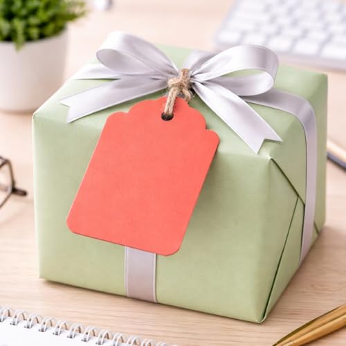 Image of CVANU 50pcs Premium Color Tag Blank Hanging with Pre-Punched Hole Tags for DIY Crafts, Gift Wrapping, Labelling & Writable Decorative Tags for All Occasions (2.85in X 1.7in) Dark Orange