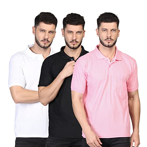 Image of INKKR Men's Casual Polo Neck Half Sleeve Solid T-Shirt (Pack-3)