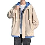 Chaquetas para hombre, estilo hip hop, con capucha, color retazo, ropa holgada, abrigos para hombre, caqui, M