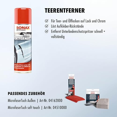 SONAX TeerEntferner (300 ml) löst schonend und gründlich Teer-, Ölflecken und andere Verschmutzungen von Lack und Chrom | Art-Nr. 03342000