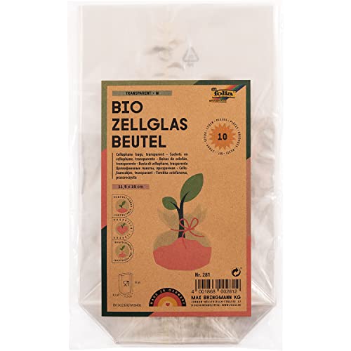 folia 281 - Zellglasbeutel ohne Druck, ca. 11,5 x 19 cm, 10 Stück - zum individuellen Verpacken von Keksen, Süßigkeiten und vielem mehr