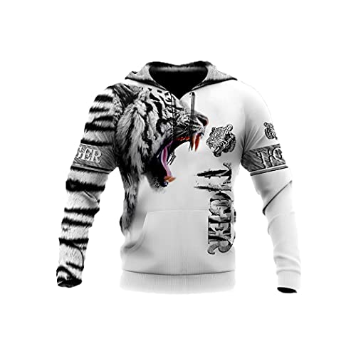 Pull zippé tigre blanc veste à capuche streetwear pour les sorties d'automne