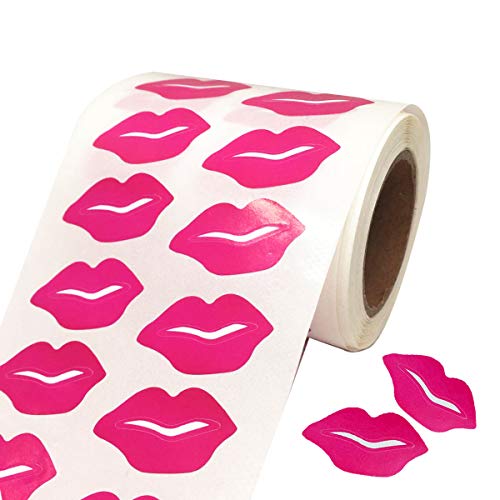 Lips Stickers Removable Labels Perforated Self Adhesive Kisses Labels for DIY Decorating Crafting, Total 1000 Pieces Per Roll Rose Red
