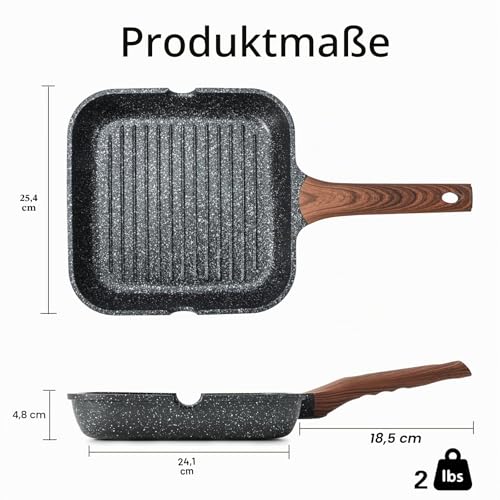 Foto von Kordisen Antihaft-Grillpfanne, 24 cm quadratische Pfanne für Induktion, Granitbeschichtung, Ausgießer, vielseitig für Indoor-Kochen, PFOA-frei