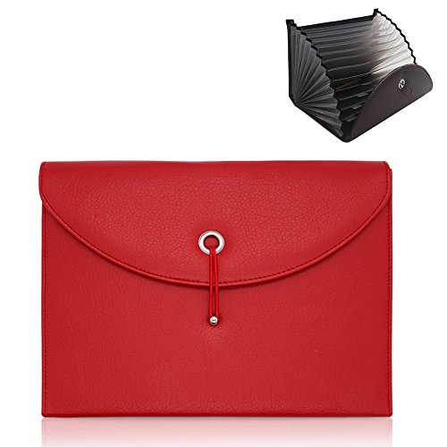 GossipBoy, cartellina portadocumenti espandibile a fisarmonica, in similpelle PU, per sistemare i documenti in formato A4 e formato lettera; dispone di 13 tasche Red
