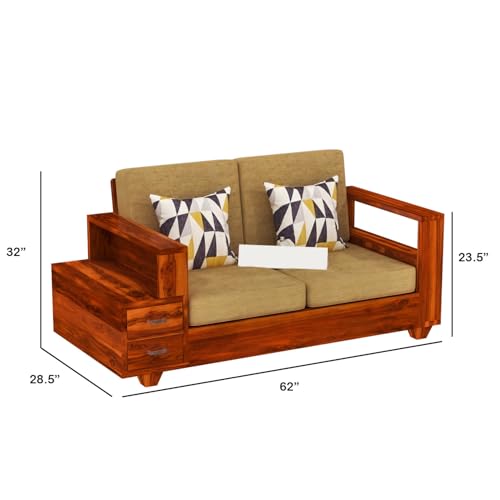 Image of Sheesham Wood 4 Seater Sofa Set with 2 Drawer Storage | 2+2 Wooden Sofa Set Furniture for Living Room Home Office (Honey)