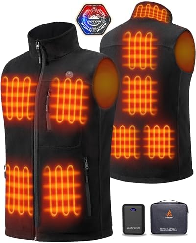 GOTOBI Fleece Heated Vest for Men with 16000mAh 7.4V Battery, Ergonomics Heating System, 9 Heating Zones Mens Heated Vest For Outdoor Camping Skiing
