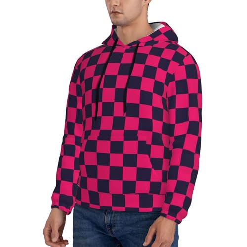 Hoodies For Men - Navyblue Pink Checkered Print Long Sleeve Casual Men'S Hoodies & Sweatshirts Pullover With Pocket3
