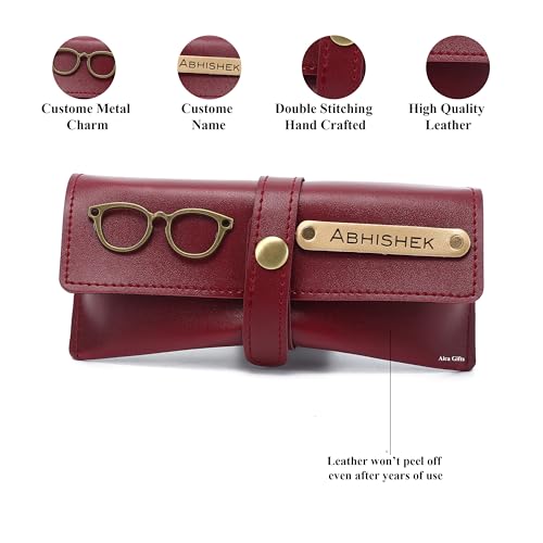 Image of AICA Personalised Name & Charm Leather Sunglass Case Cover for Men & Women | Hard Case Eyewear Cover