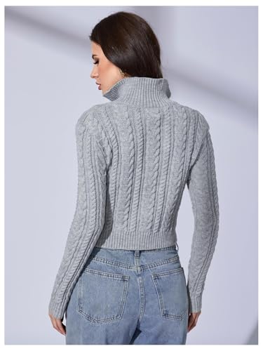 Image of MakeMeChic Women's Cropped Cable Knit Sweater Zip Cardigan Fall Clothes