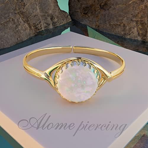 14k Gold Plated Created White Opal Rings For Women | Adjustable One Size Gold Ring Band | Jewelry Gift Box Free Cloth Cleaner